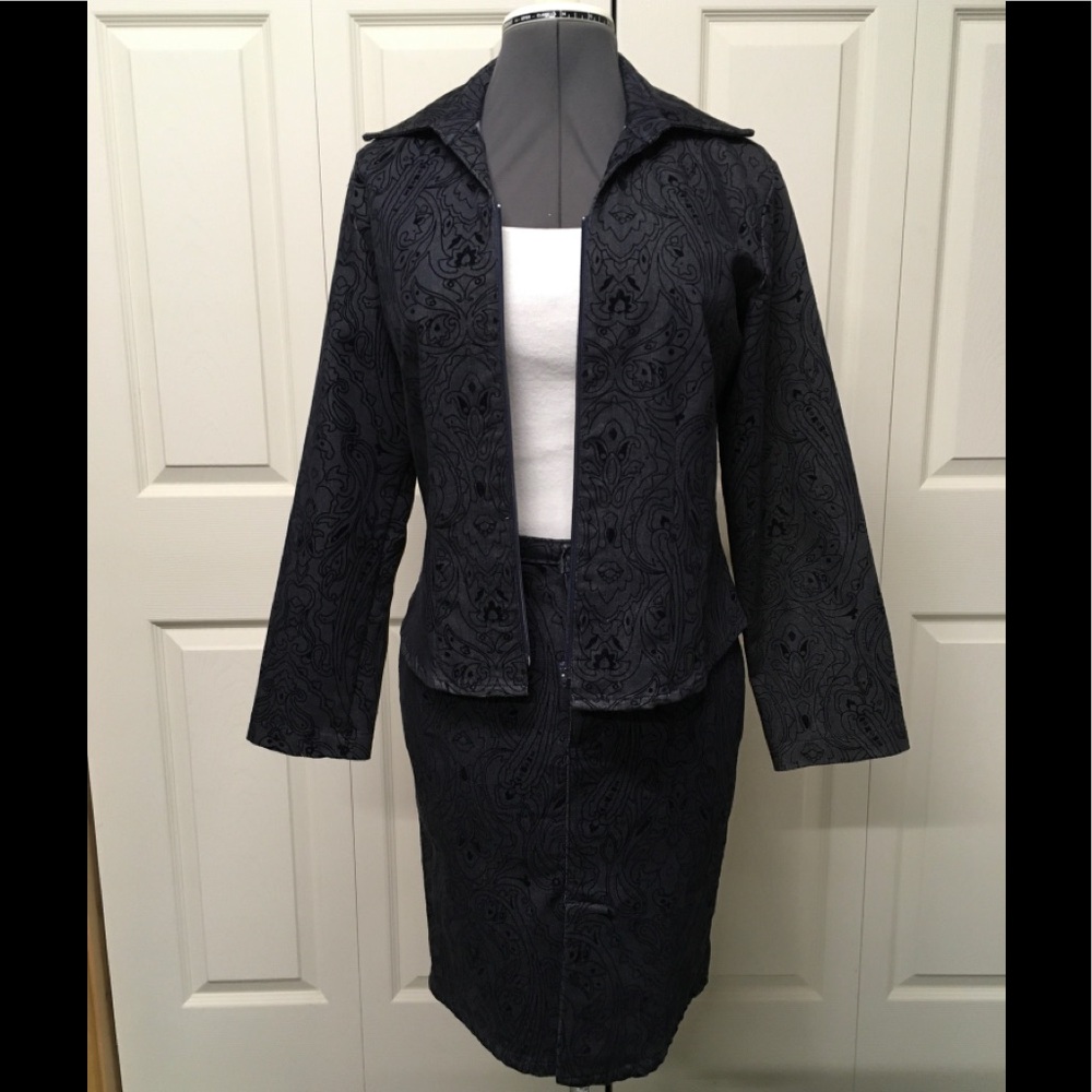 Embossed denim suit worn once or twice.